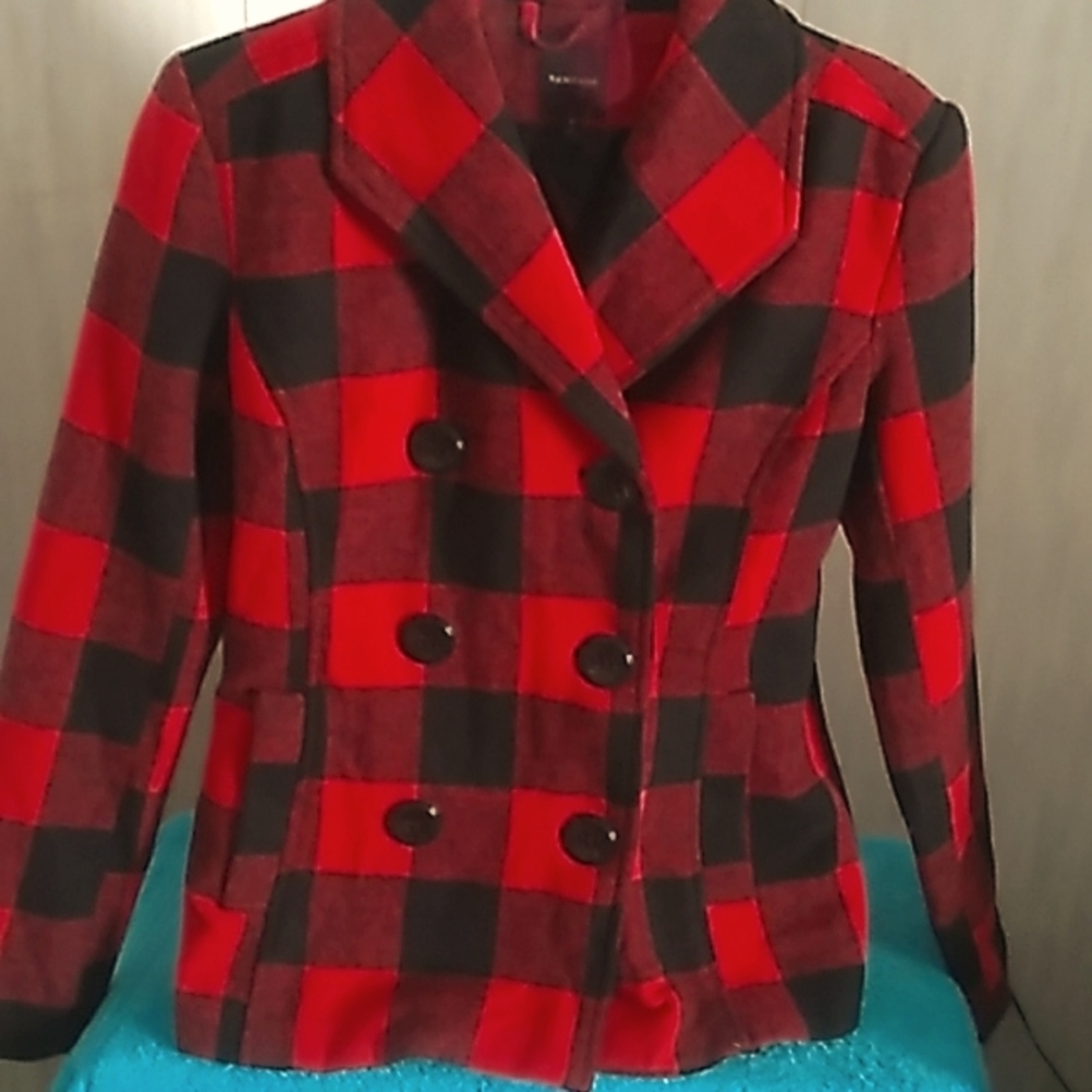 Polyester Small Black & White Checker Jacket Gently Worn